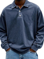 Lucas | Men’s Vintage Washed Long-Sleeve Polo Sweatshirt