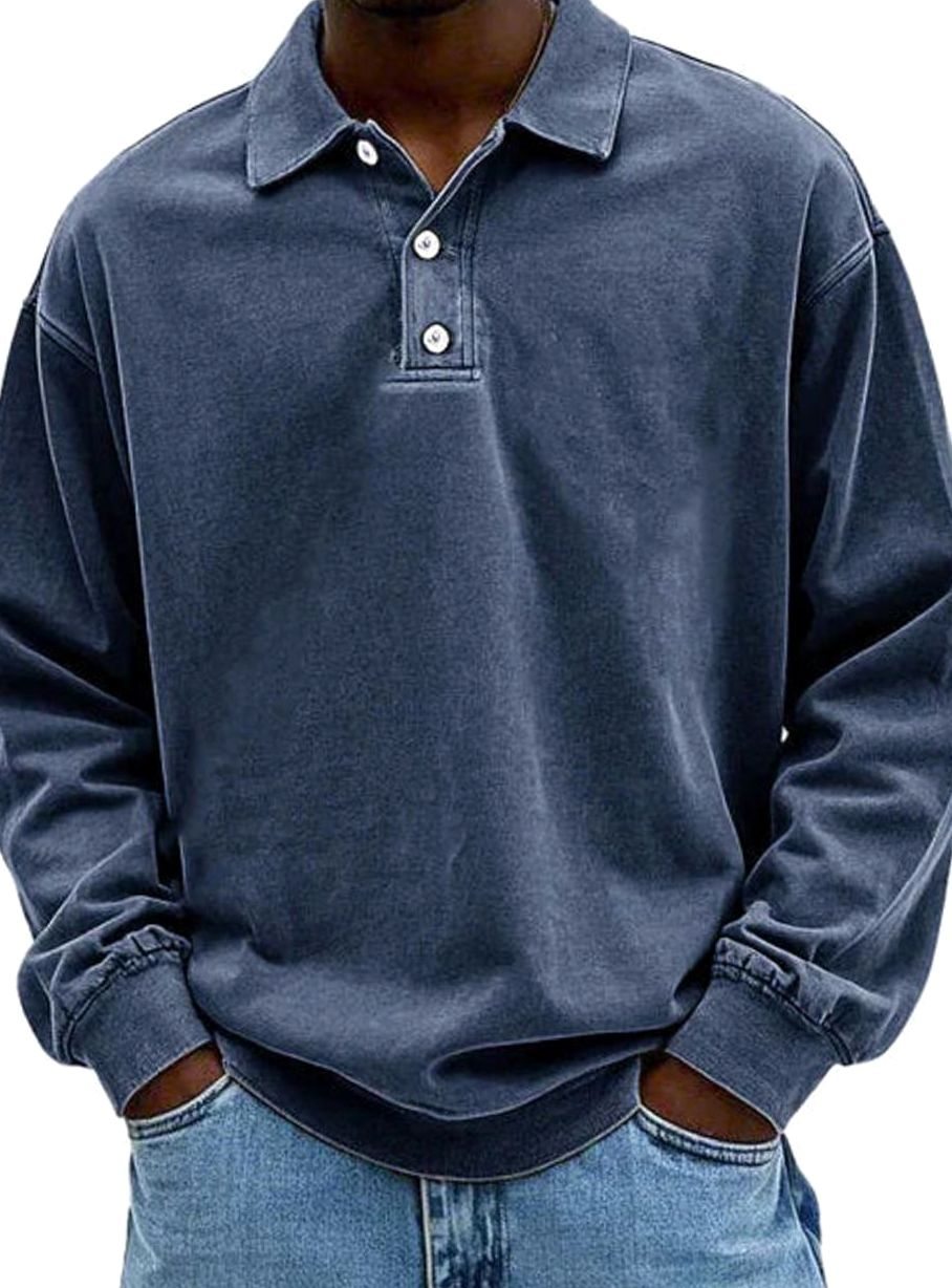 Lucas | Men’s Vintage Washed Long-Sleeve Polo Sweatshirt