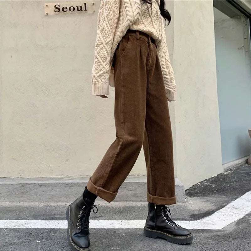 Women's high wasted Retro Corduroy pants