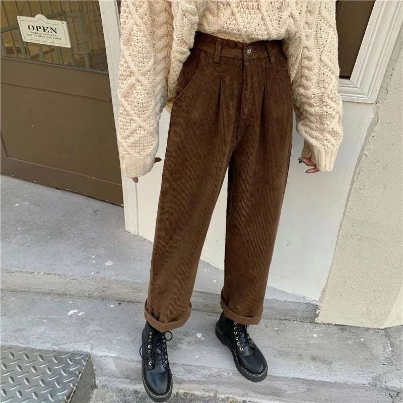 Women's high wasted Retro Corduroy pants