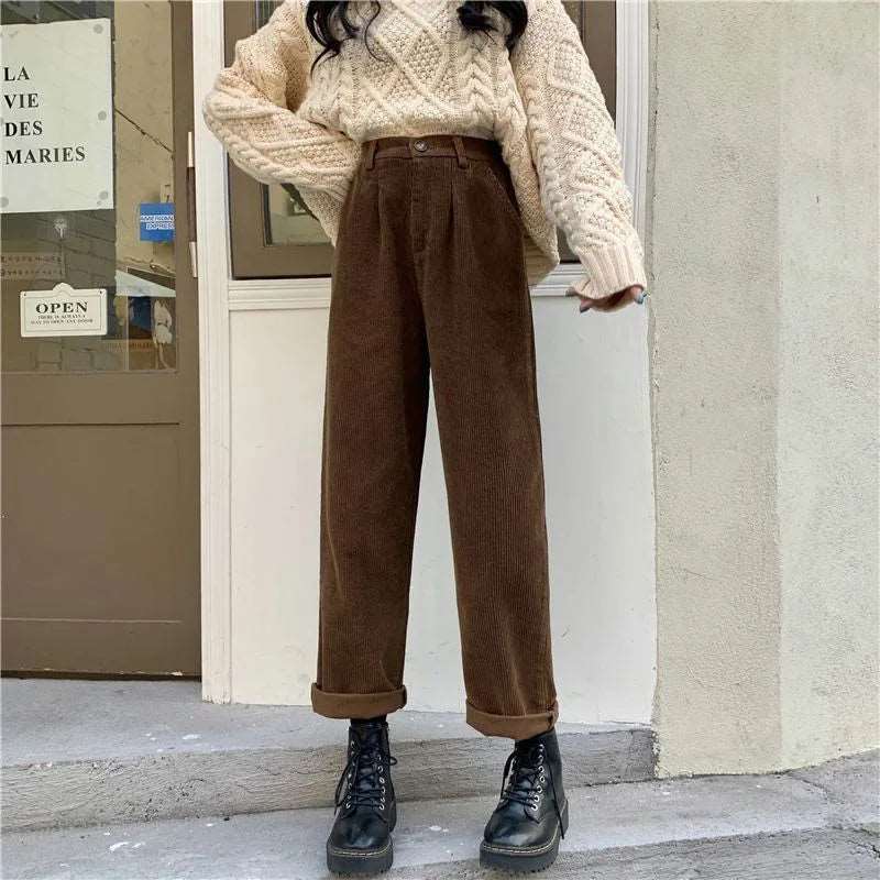 Women's high wasted Retro Corduroy pants