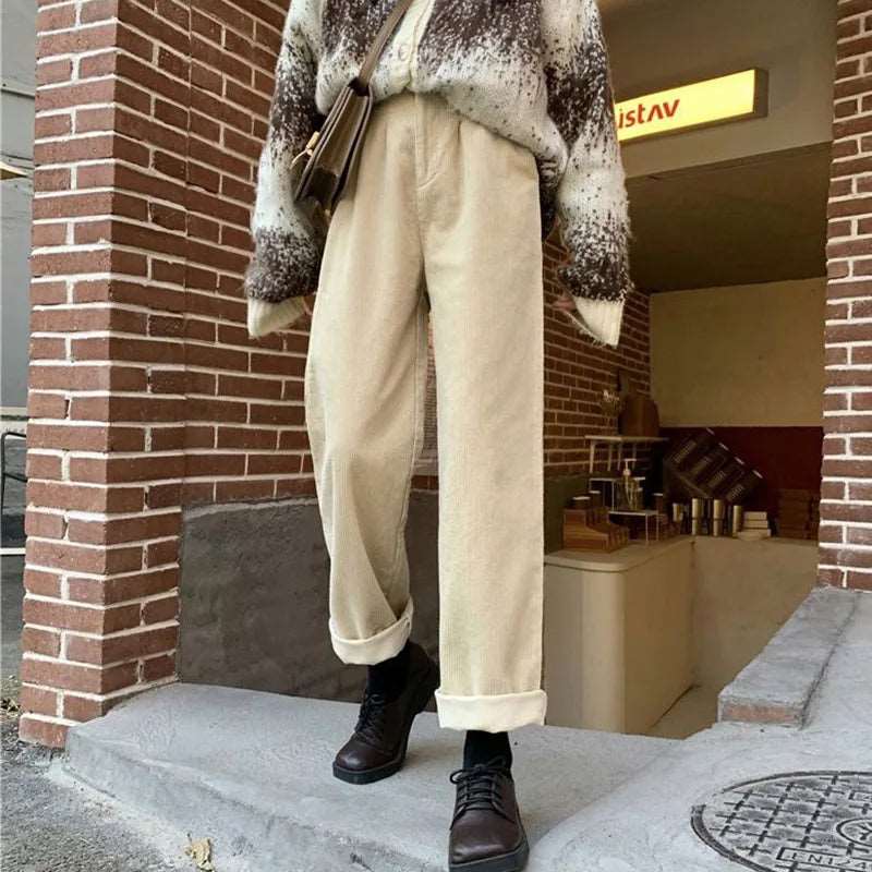Women's high wasted Retro Corduroy pants