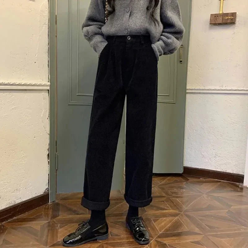 Women's high wasted Retro Corduroy pants