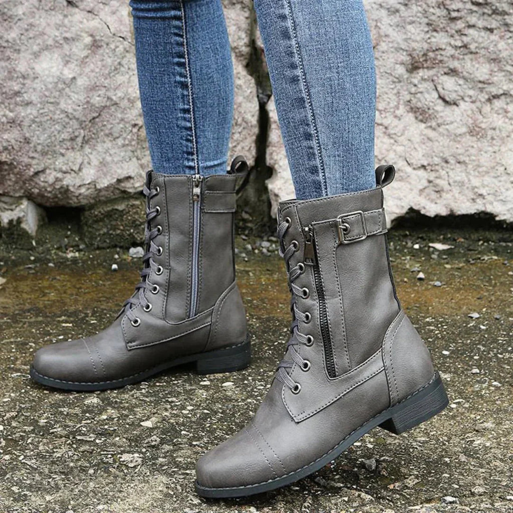 Reyna | Combat-Inspired Lace-Up Zip Boots