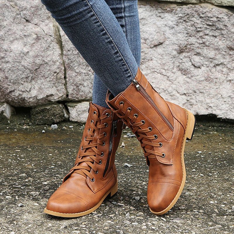 Reyna | Combat-Inspired Lace-Up Zip Boots