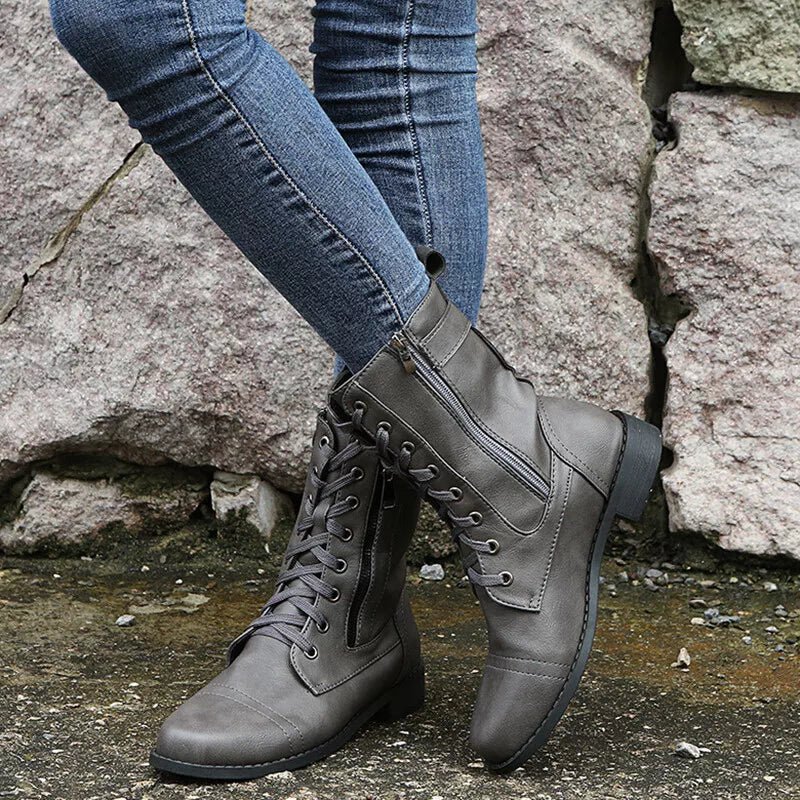 Reyna | Combat-Inspired Lace-Up Zip Boots