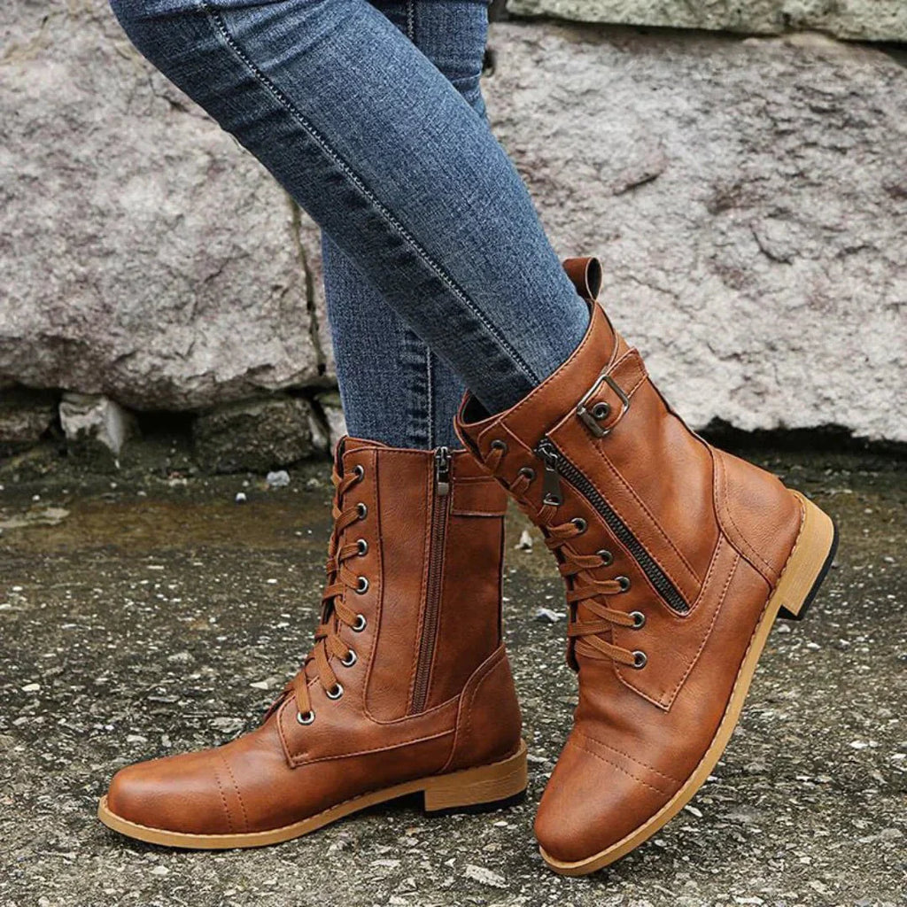 Reyna | Combat-Inspired Lace-Up Zip Boots