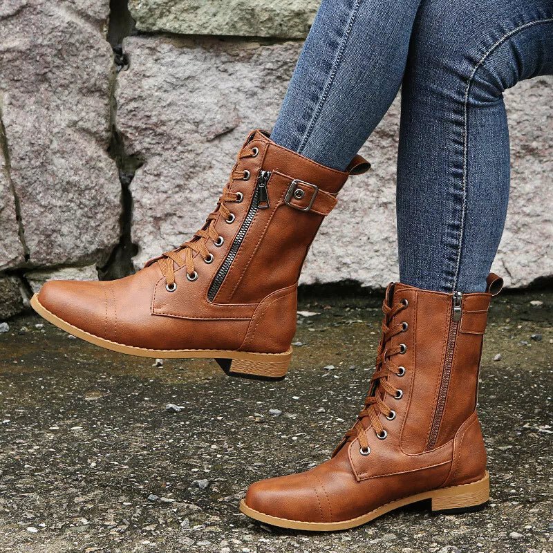 Reyna | Combat-Inspired Lace-Up Zip Boots
