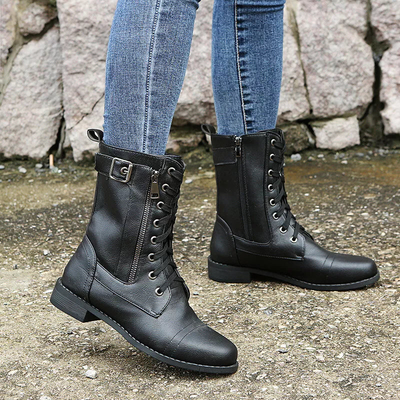 Reyna | Combat-Inspired Lace-Up Zip Boots