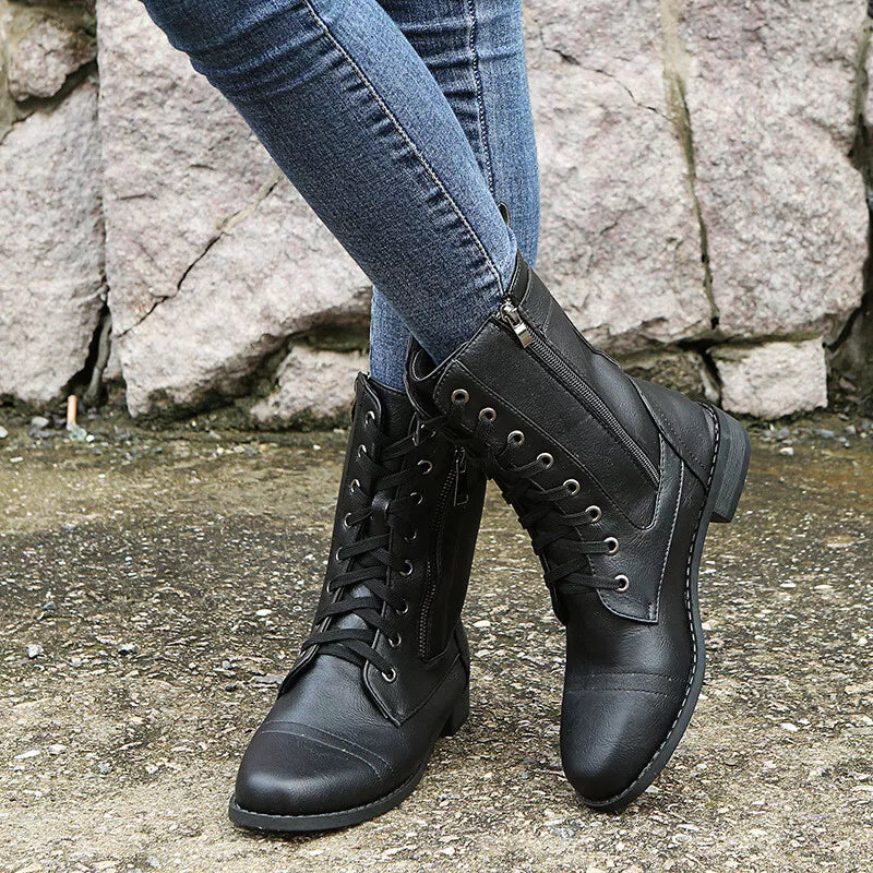 Reyna | Combat-Inspired Lace-Up Zip Boots