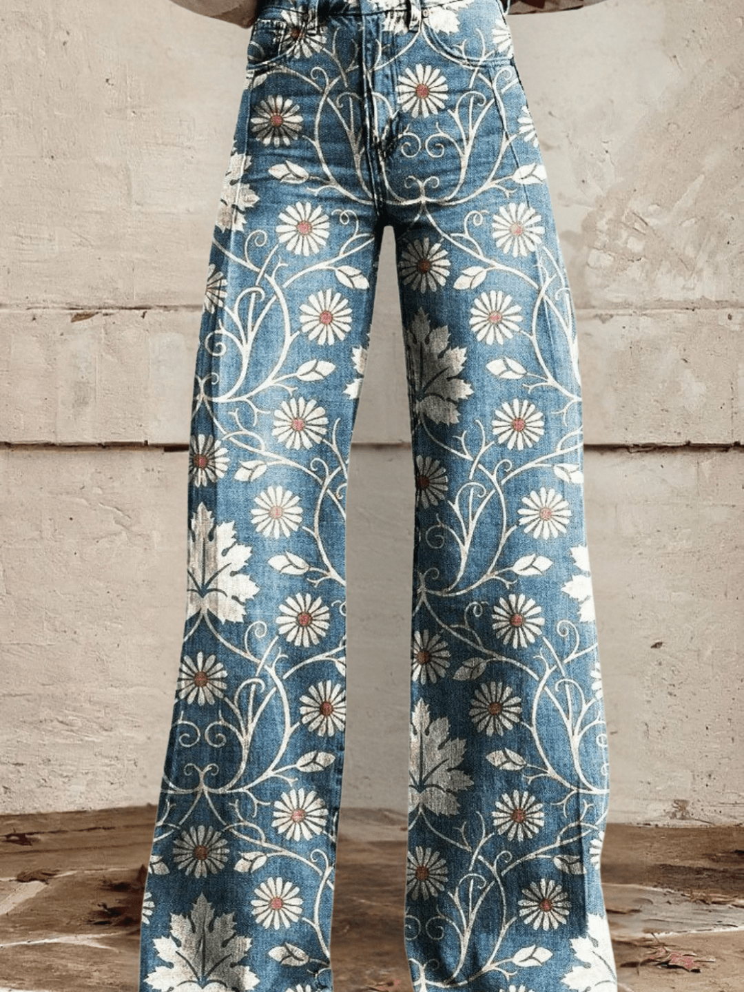 Noelle | Retro Floral Wide Leg Jeans