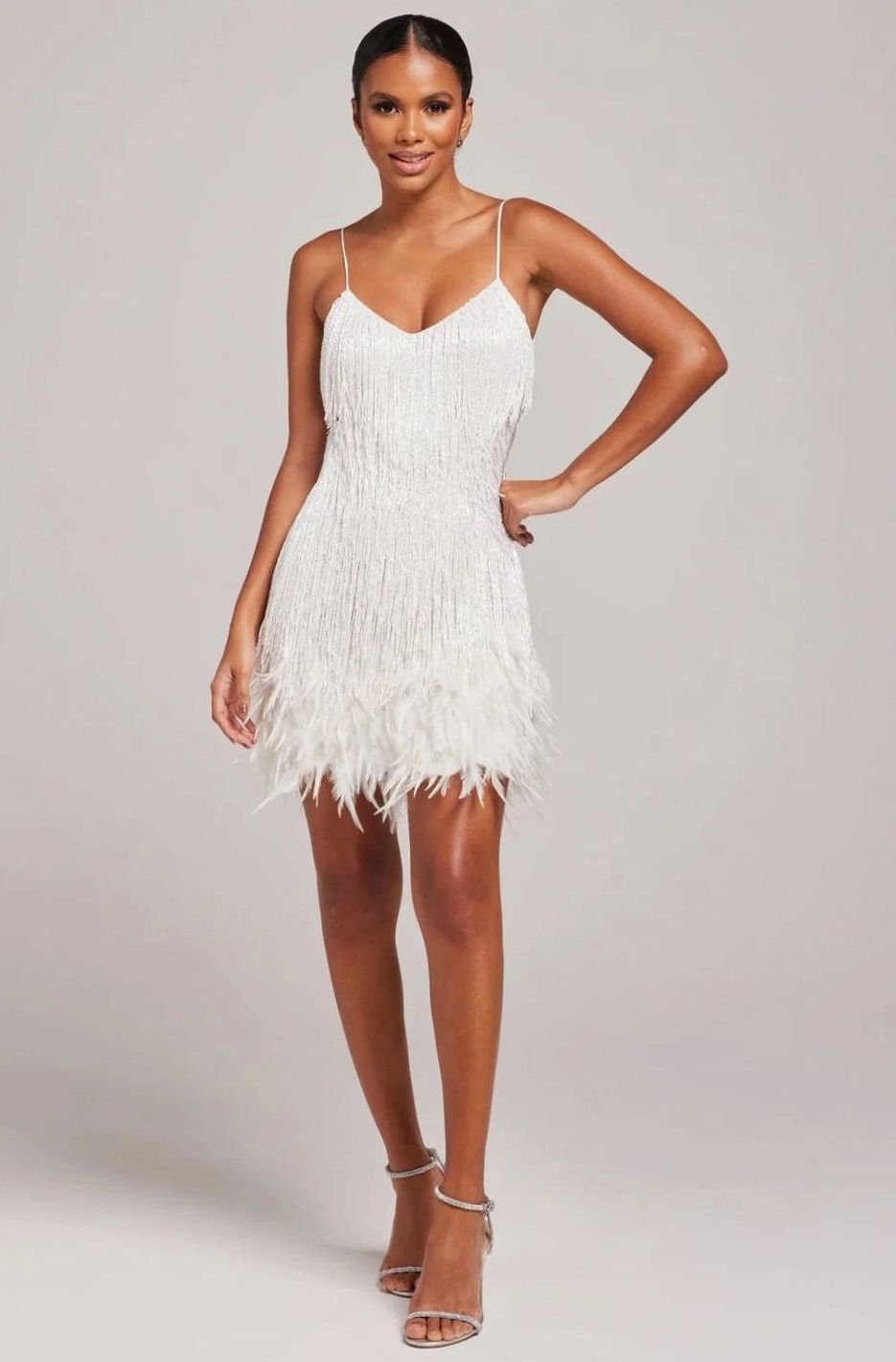 Colette | Women’s Fringe-Feather Cami V-Neck Party Mini Dress