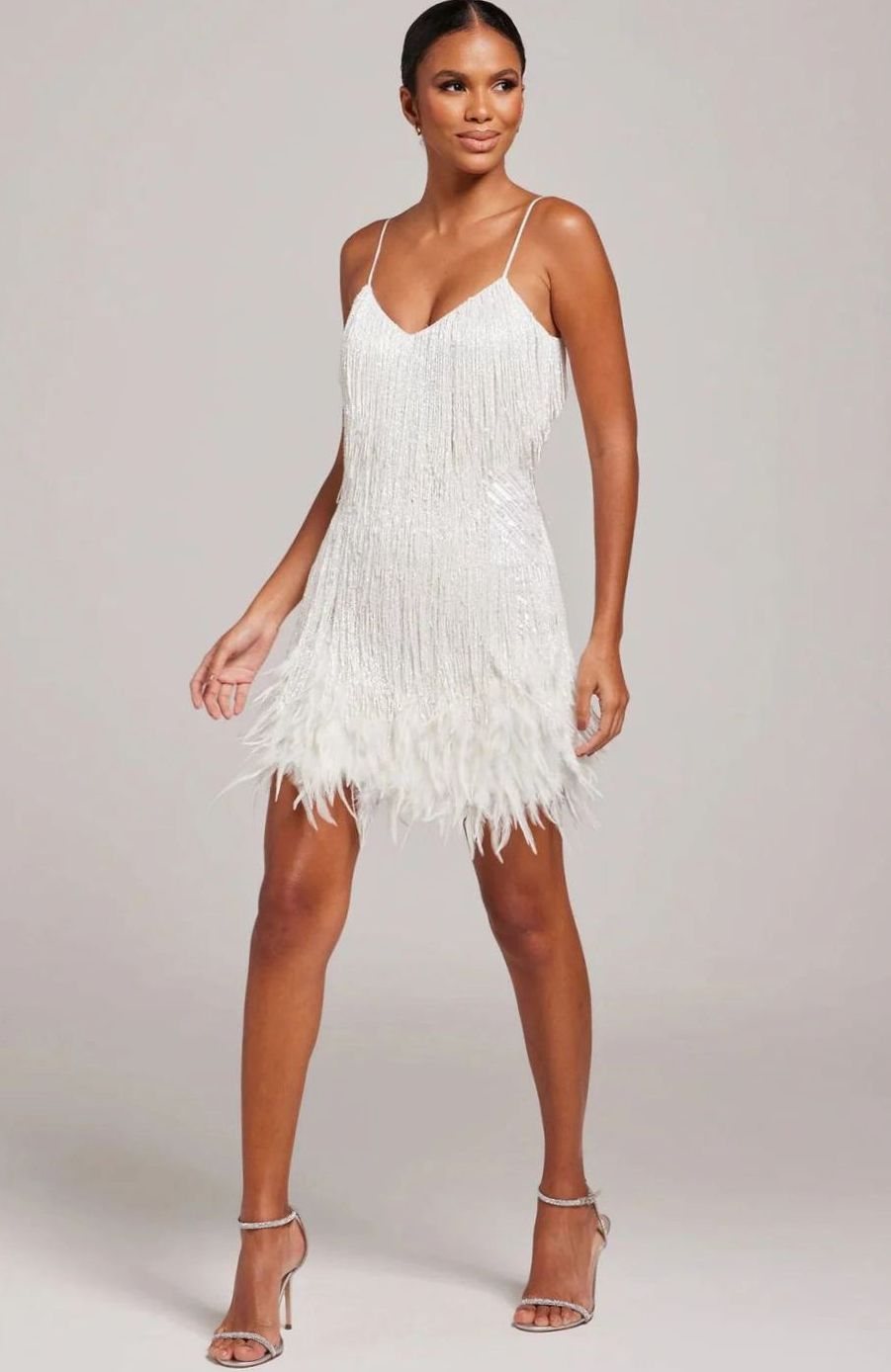 Colette | Women’s Fringe-Feather Cami V-Neck Party Mini Dress