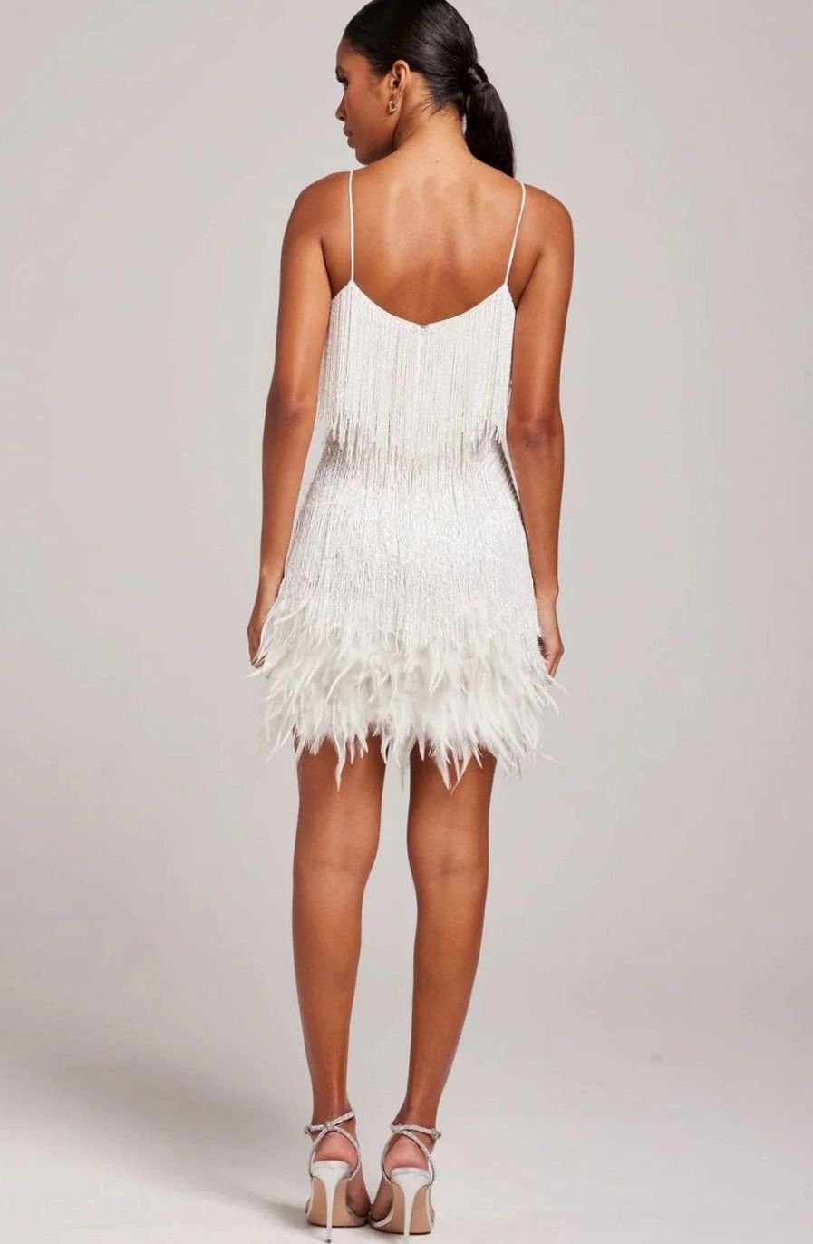 Colette | Women’s Fringe-Feather Cami V-Neck Party Mini Dress