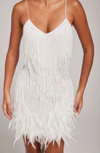 Colette | Women’s Fringe-Feather Cami V-Neck Party Mini Dress