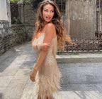 Colette | Women’s Fringe-Feather Cami V-Neck Party Mini Dress