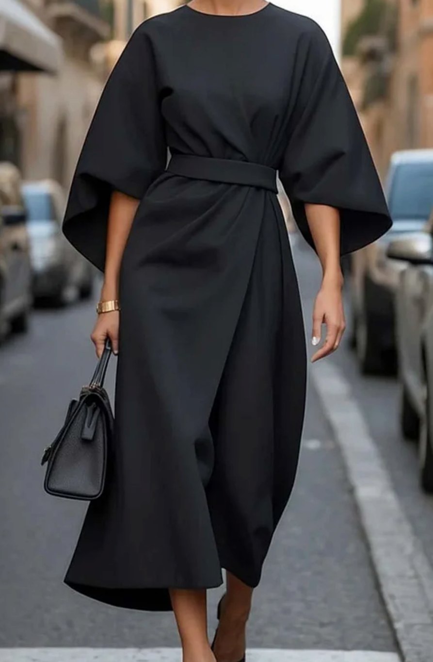 Margot | Women’s Kimono-Sleeve Belted High-Neck Midi Dress