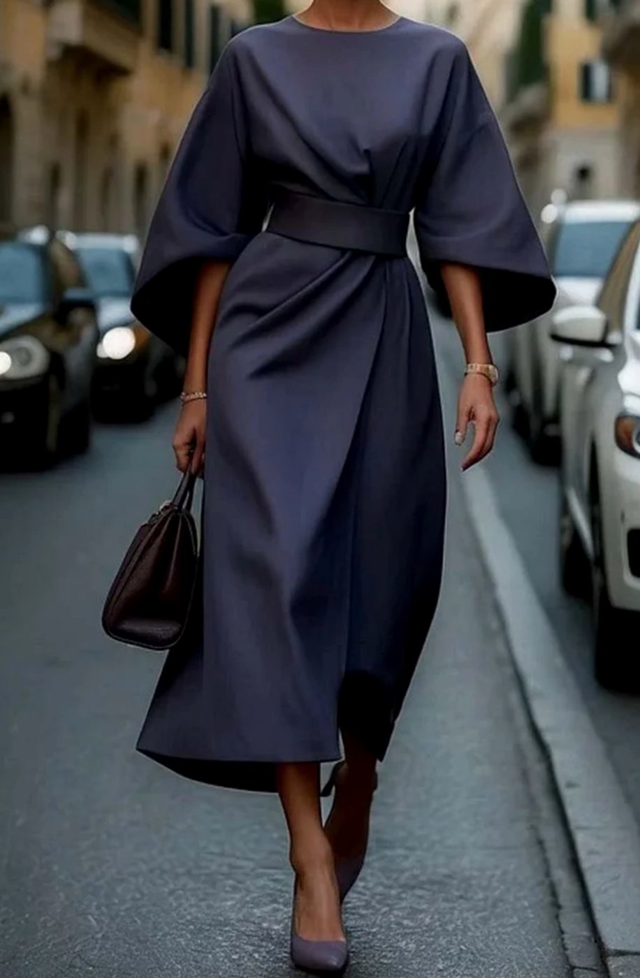 Margot | Women’s Kimono-Sleeve Belted High-Neck Midi Dress
