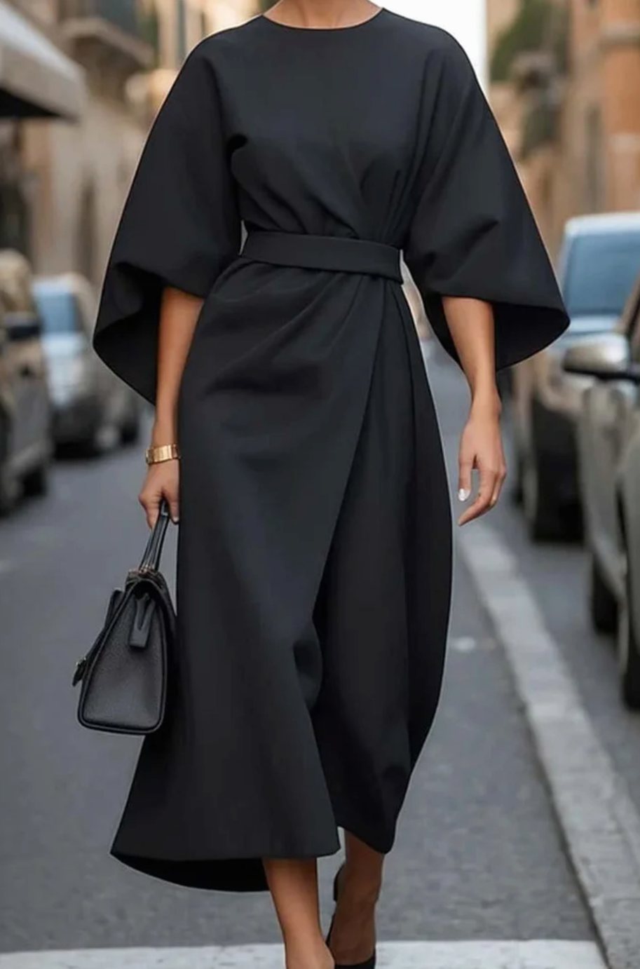 Margot | Women’s Kimono-Sleeve Belted High-Neck Midi Dress