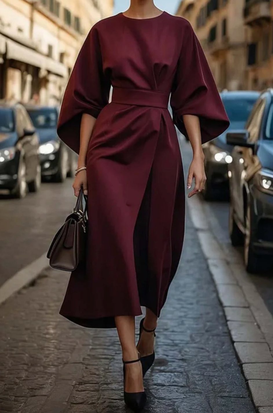 Margot | Women’s Kimono-Sleeve Belted High-Neck Midi Dress
