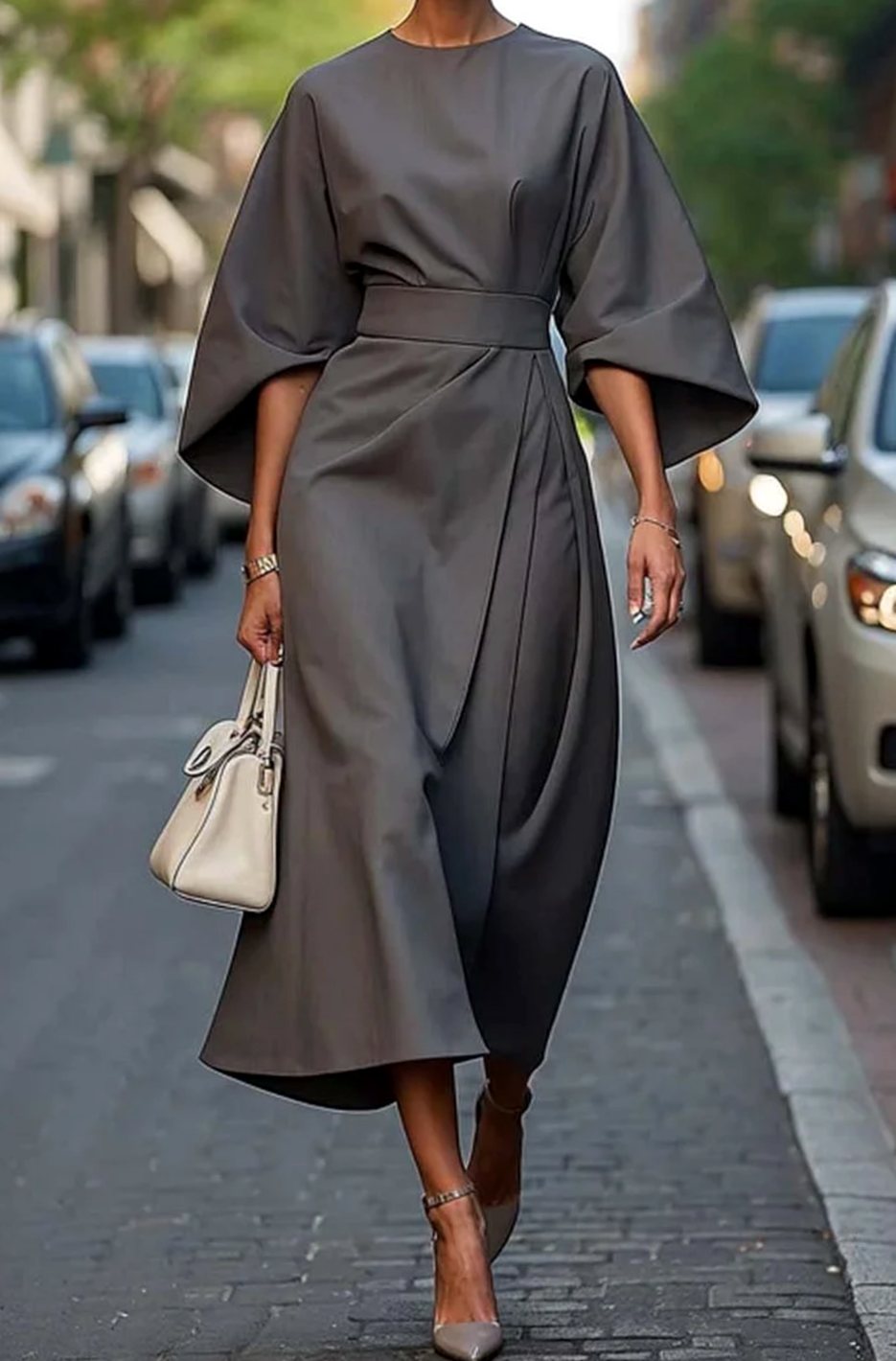 Margot | Women’s Kimono-Sleeve Belted High-Neck Midi Dress