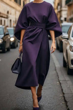 Margot | Women’s Kimono-Sleeve Belted High-Neck Midi Dress
