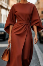 Margot | Women’s Kimono-Sleeve Belted High-Neck Midi Dress