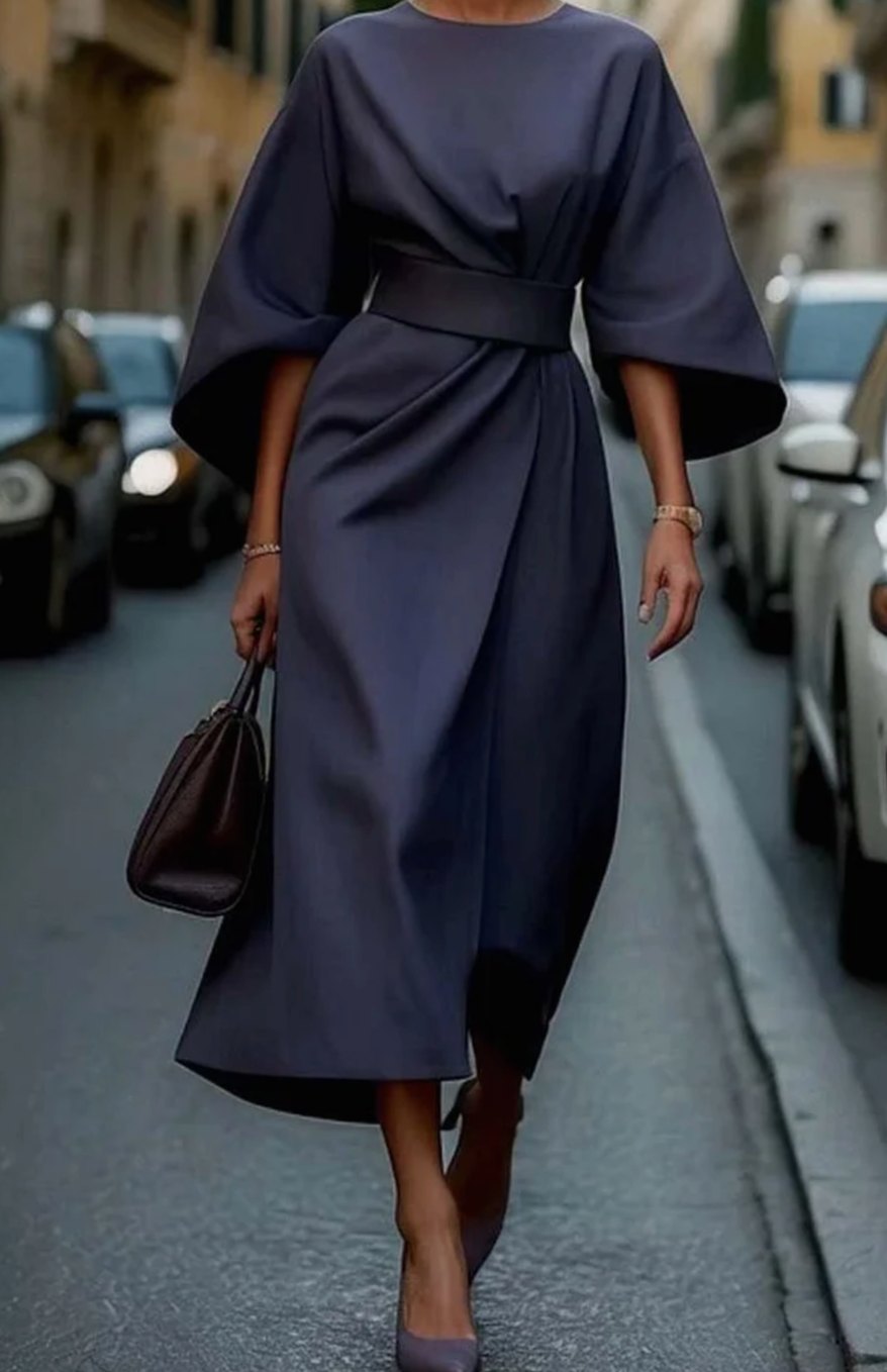 Seraphina | Women’s Wide Sleeve Cinched Draped Midi Dress