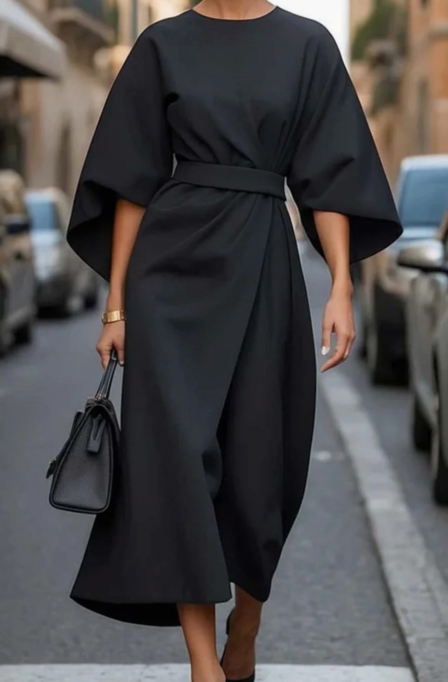 Seraphina | Women’s Wide Sleeve Cinched Draped Midi Dress