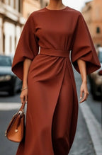 Seraphina | Women’s Wide Sleeve Cinched Draped Midi Dress