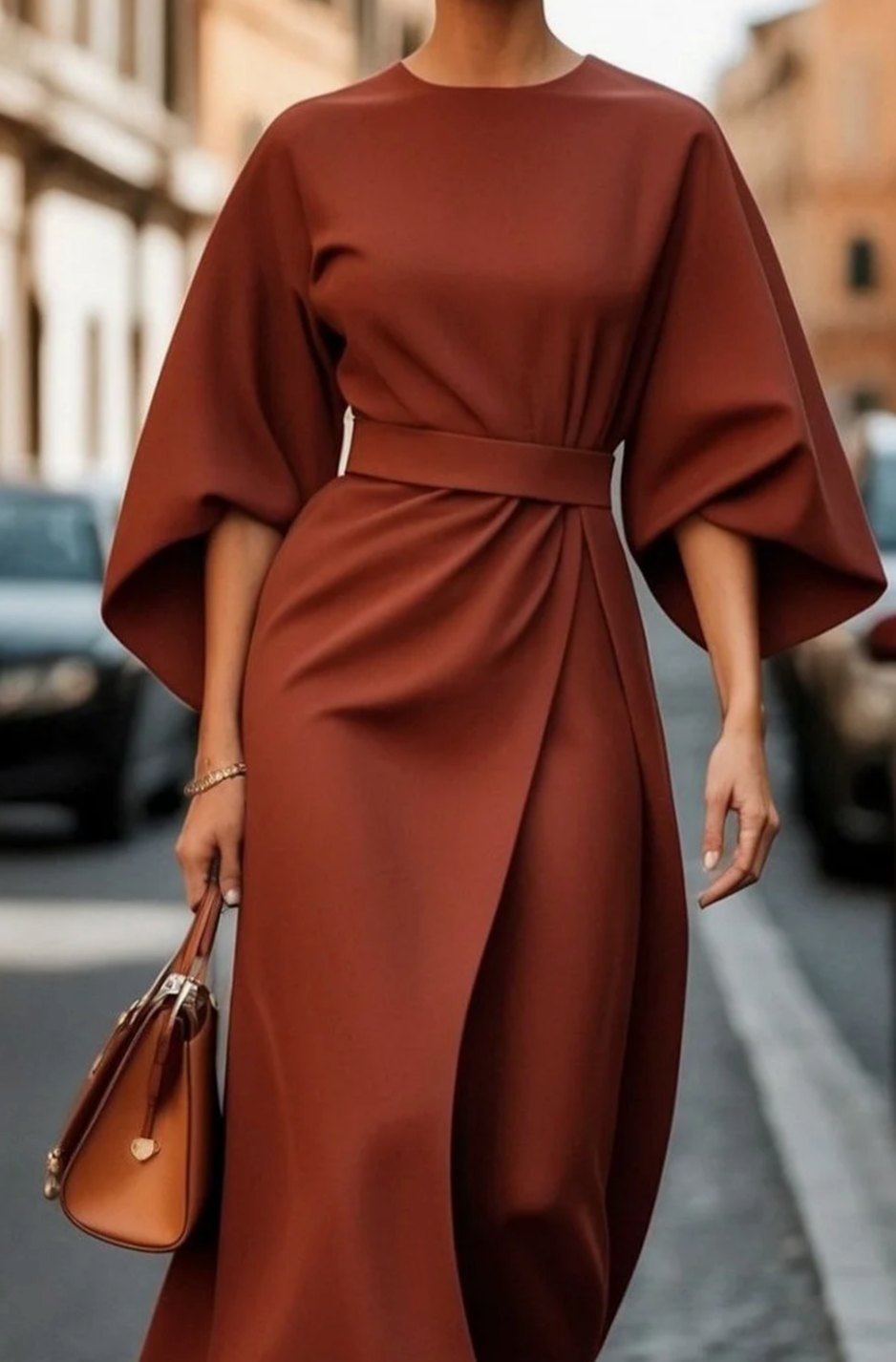 Seraphina | Women’s Wide Sleeve Cinched Draped Midi Dress