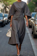 Seraphina | Women’s Wide Sleeve Cinched Draped Midi Dress