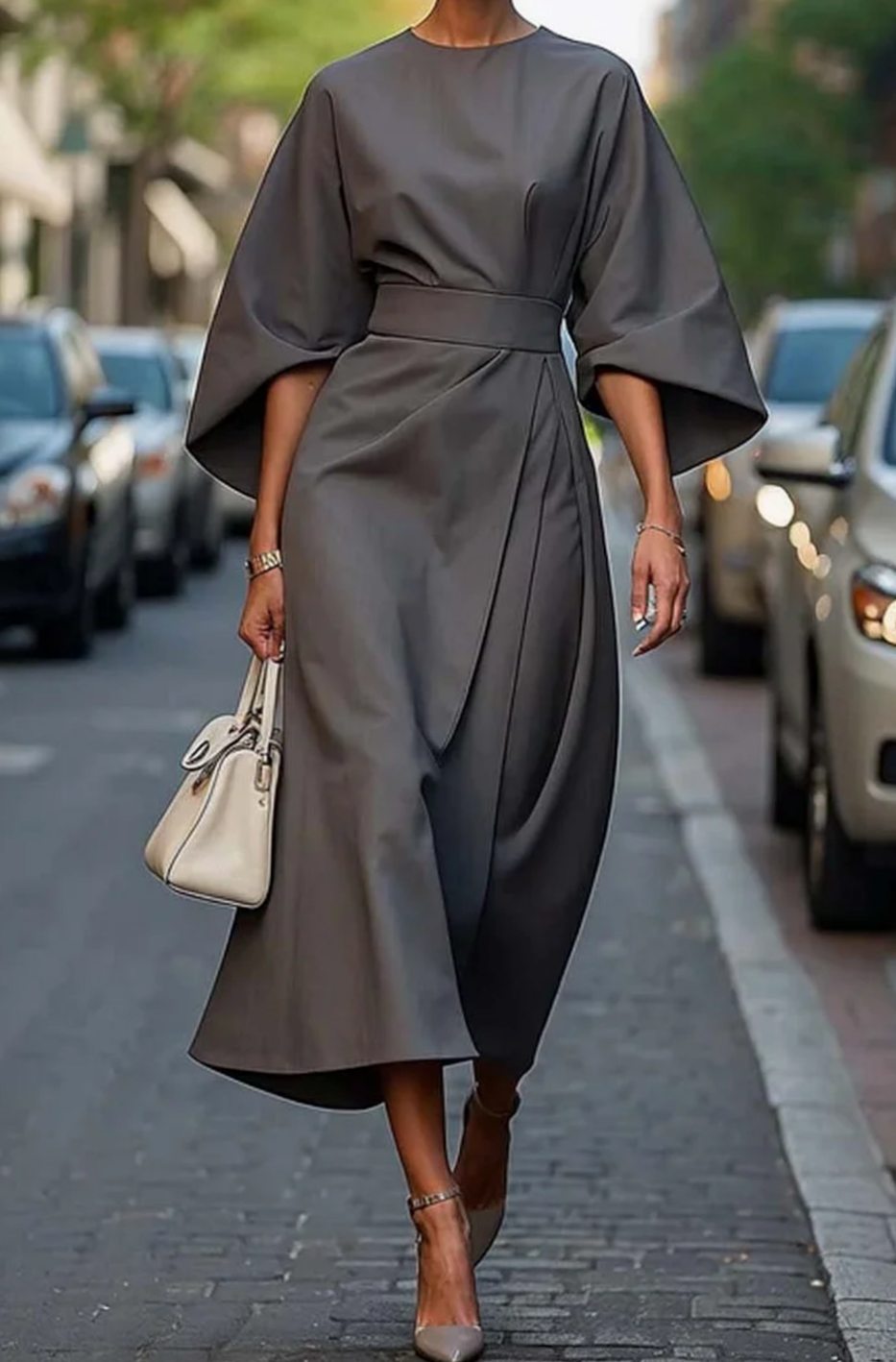 Seraphina | Women’s Wide Sleeve Cinched Draped Midi Dress