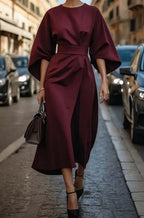 Seraphina | Women’s Wide Sleeve Cinched Draped Midi Dress
