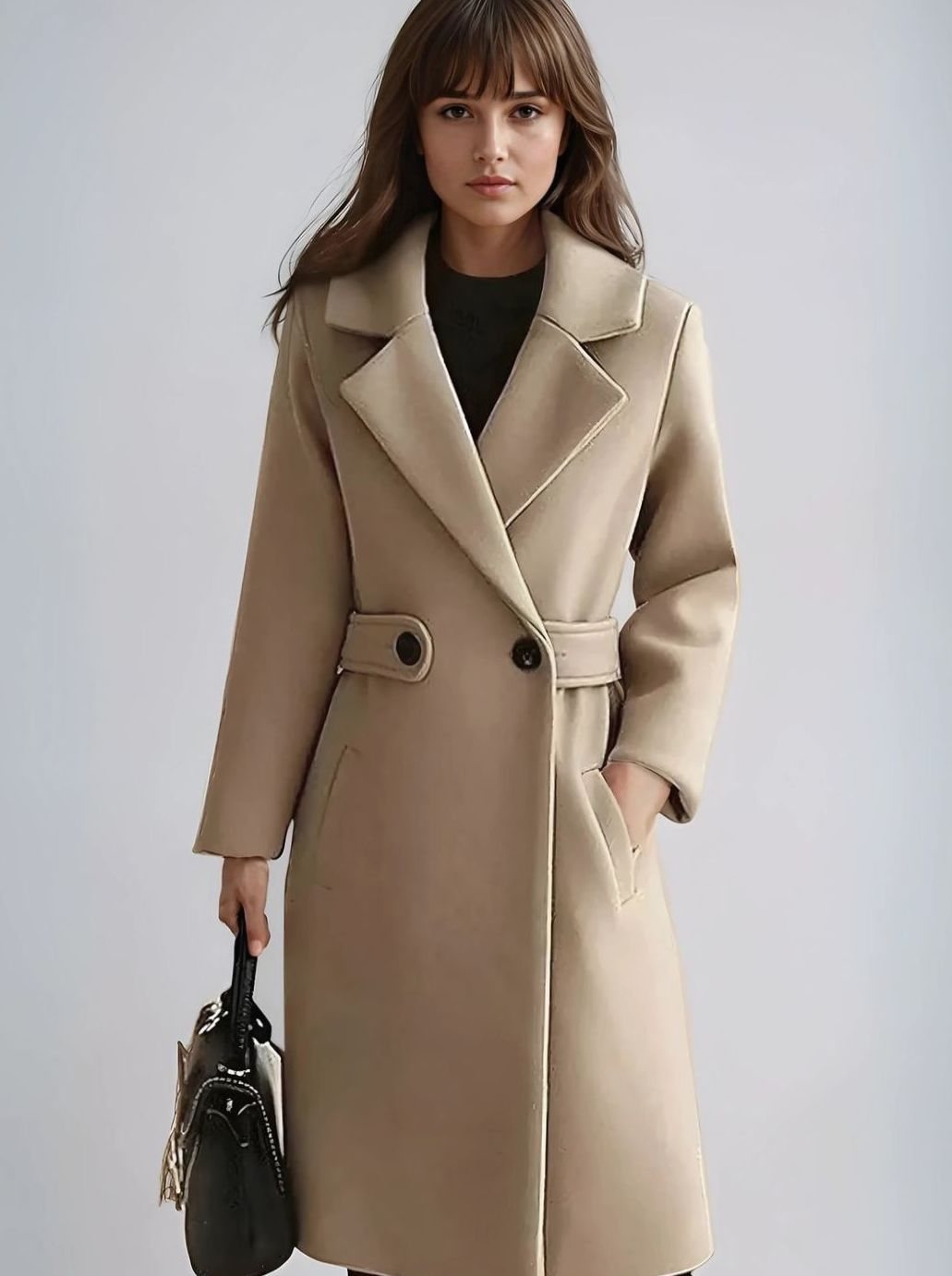 Evelyn | Women’s Belted Waist Notched Lapel Long Wool-Blend Coat