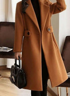 Evelyn | Women’s Belted Waist Notched Lapel Long Wool-Blend Coat