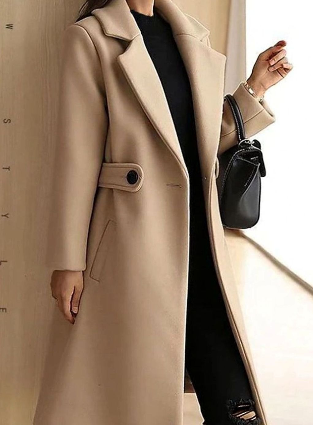 Evelyn | Women’s Belted Waist Notched Lapel Long Wool-Blend Coat