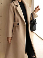 Evelyn | Women’s Belted Waist Notched Lapel Long Wool-Blend Coat
