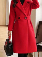 Evelyn | Women’s Belted Waist Notched Lapel Long Wool-Blend Coat