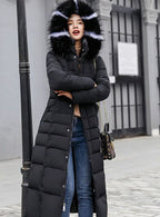 Colette | Women’s Faux-Fur Hooded Belted Maxi Grid-Quilted Puffer Coat