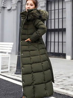 Colette | Women’s Faux-Fur Hooded Belted Maxi Grid-Quilted Puffer Coat