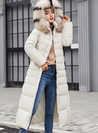 Colette | Women’s Faux-Fur Hooded Belted Maxi Grid-Quilted Puffer Coat