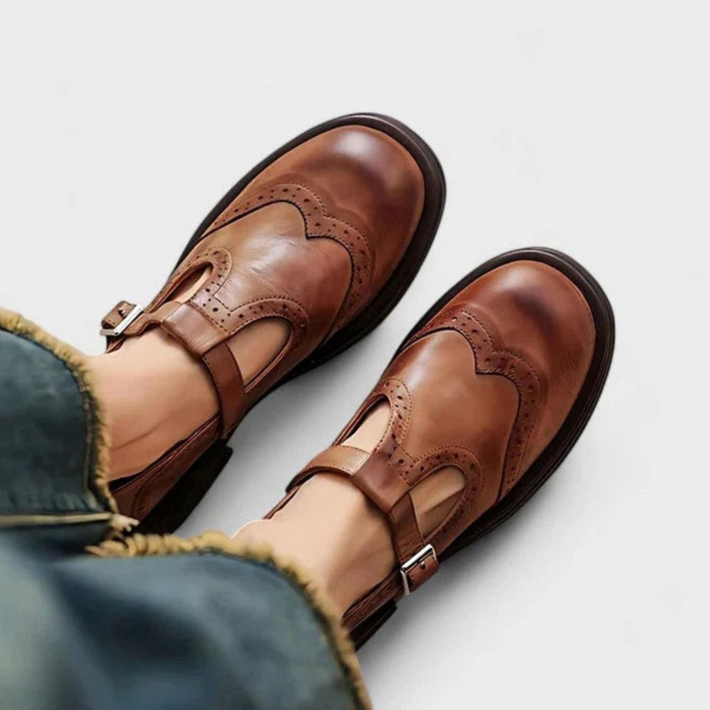 Hazel | Women’s T-Strap Wingtip Brogue Mary Jane Flats