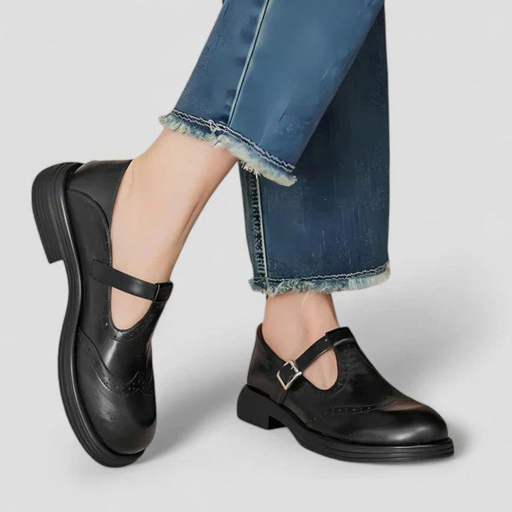 Hazel | Women’s T-Strap Wingtip Brogue Mary Jane Flats