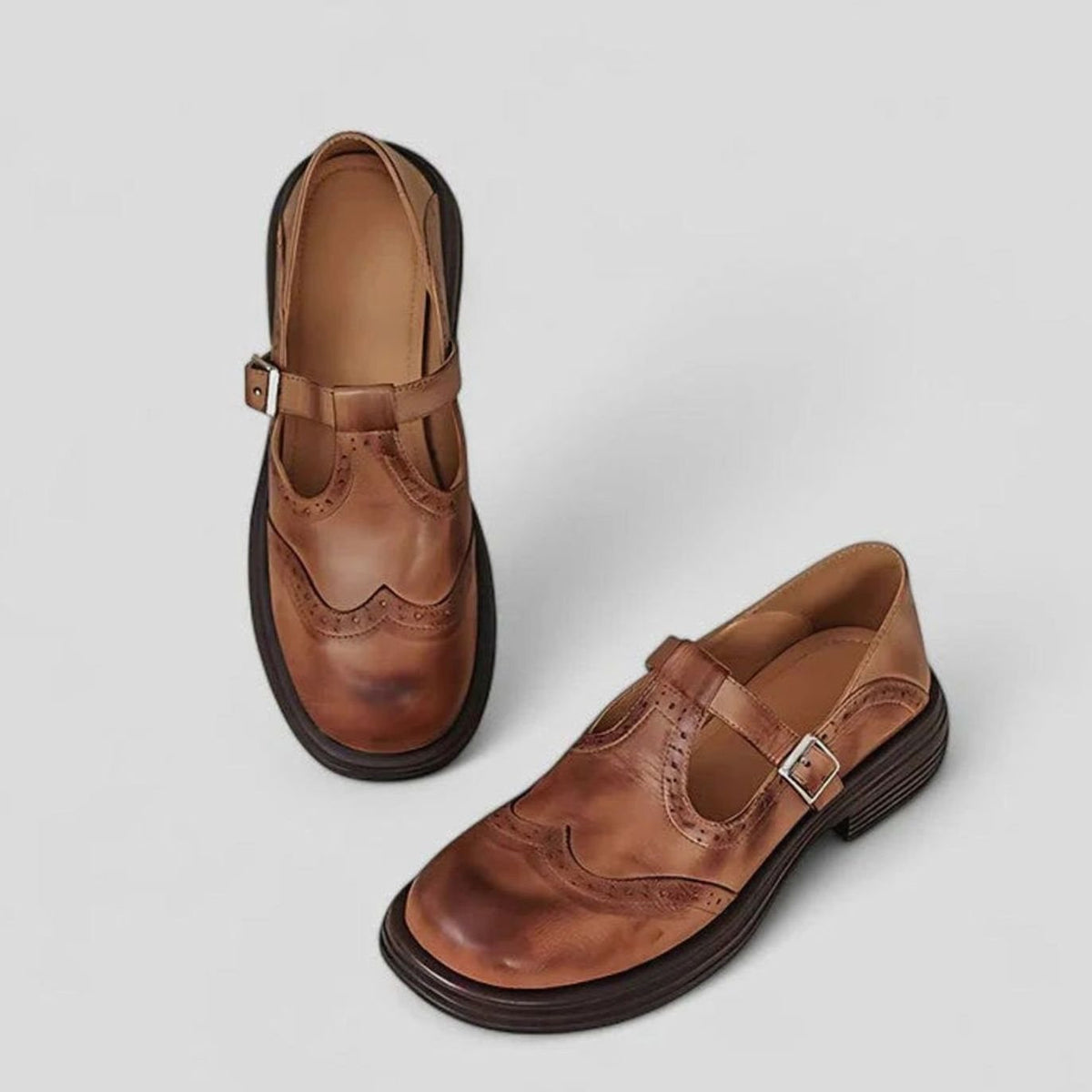 Hazel | Women’s T-Strap Wingtip Brogue Mary Jane Flats