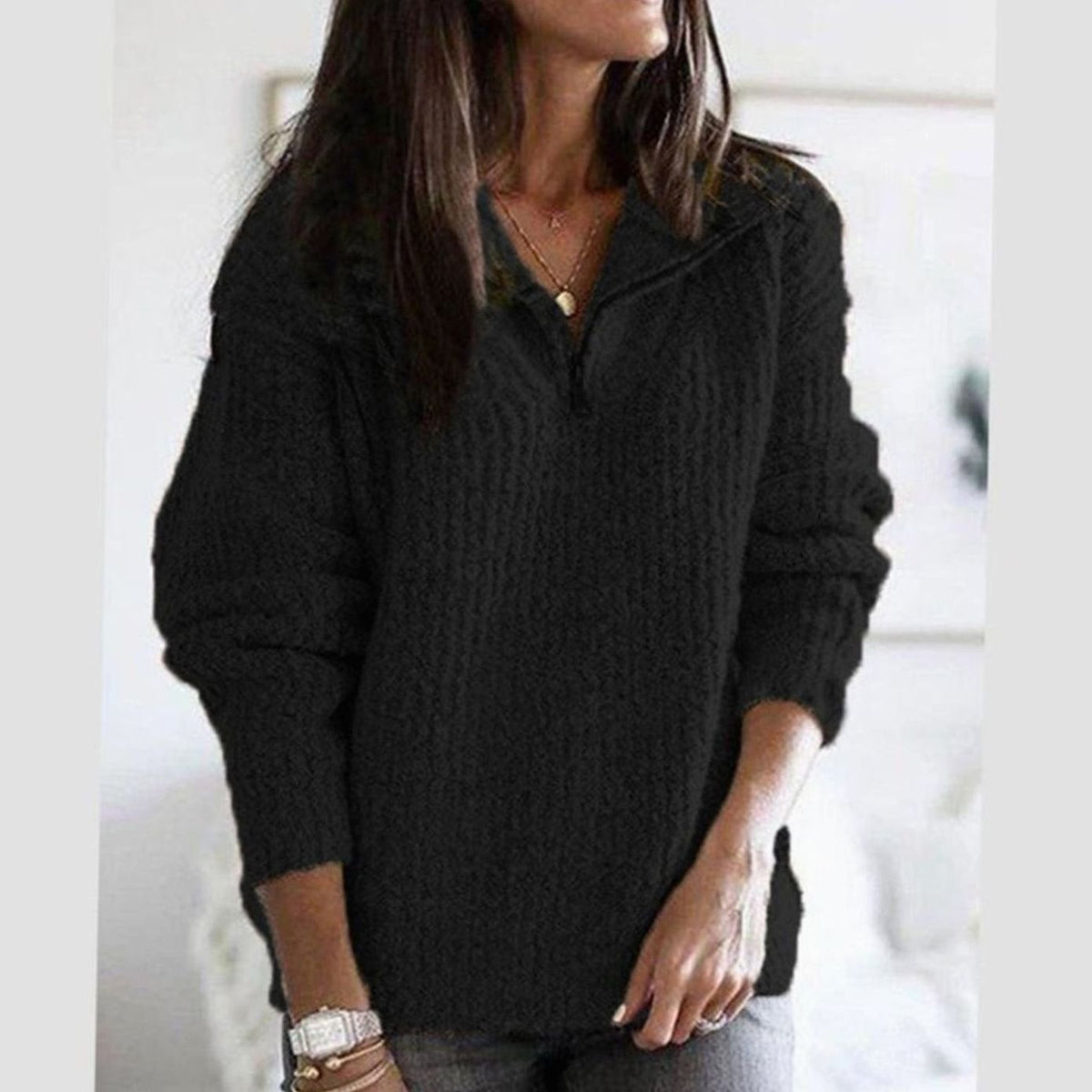 Hazel | Women’s Quarter-Zip Chunky Ribbed Knit Pullover Sweater