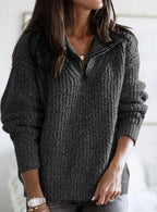 Hazel | Women’s Quarter-Zip Chunky Ribbed Knit Pullover Sweater