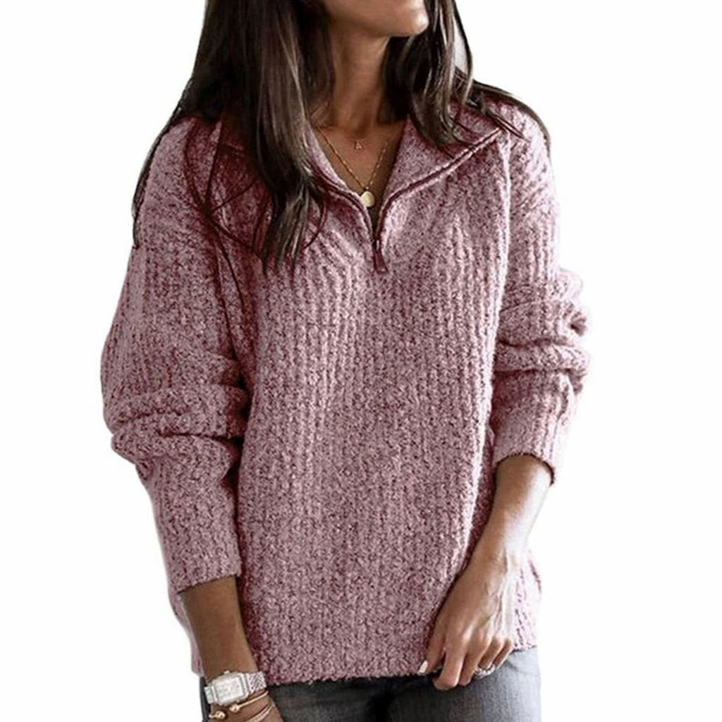 Hazel | Women’s Quarter-Zip Chunky Ribbed Knit Pullover Sweater