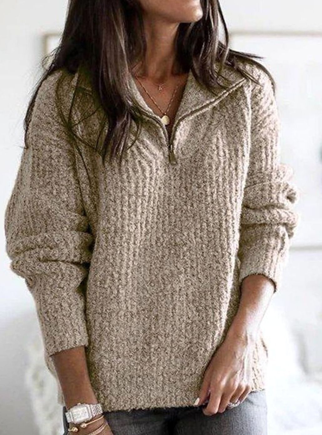 Hazel | Women’s Quarter-Zip Chunky Ribbed Knit Pullover Sweater