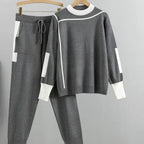 Chloe | Women’s Contrast Piping Knit Sweater & Jogger Set